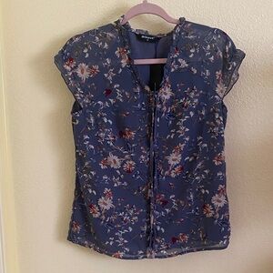NWOT Allegra K Blue Floral Blouse, Size XS